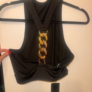 Black Women's Chain-Back Crop Top
